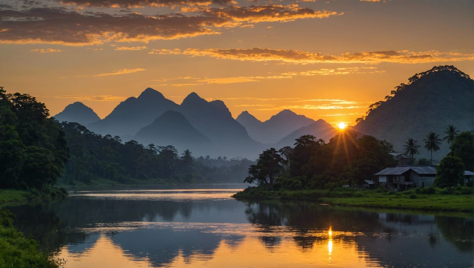 Vibrant Sunrise Scene: Digital Art