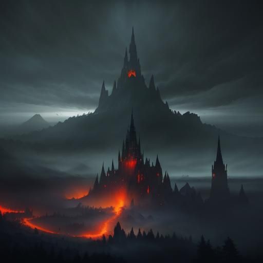 Gothic Castle Skyline in Dark Fantasy Matte Painting