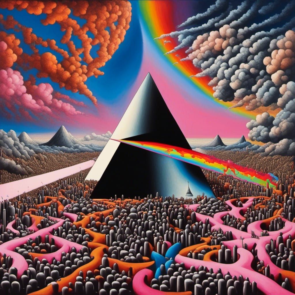 Surreal Pink Floyd Collage in Oil Painting Style