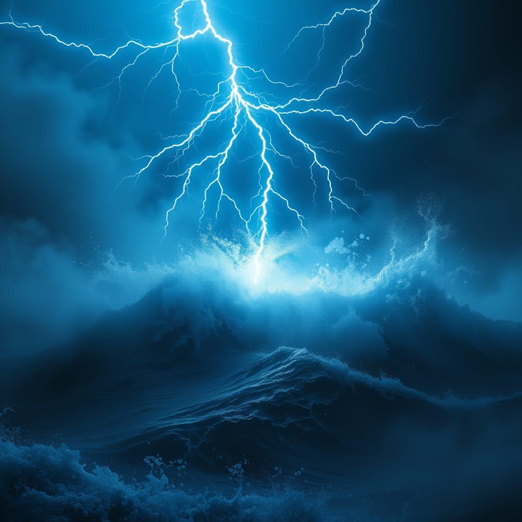 Ethereal Clash of Lightning and Ocean