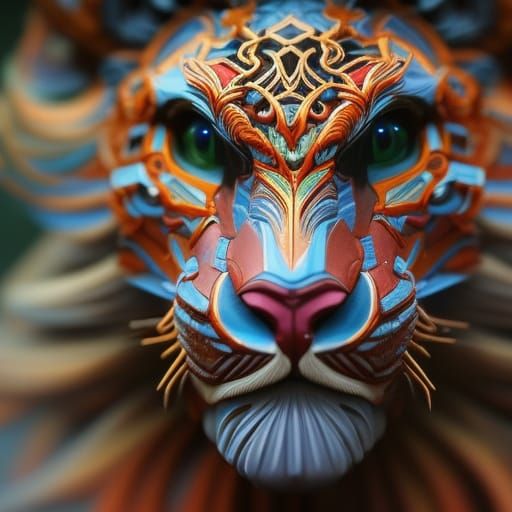 Armored Lion Digital Painting in Hyperrealistic Style