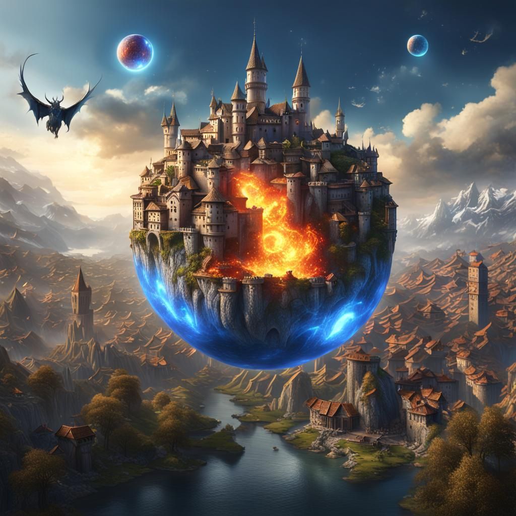 Medieval City Protected by Magic, Fantasy Art