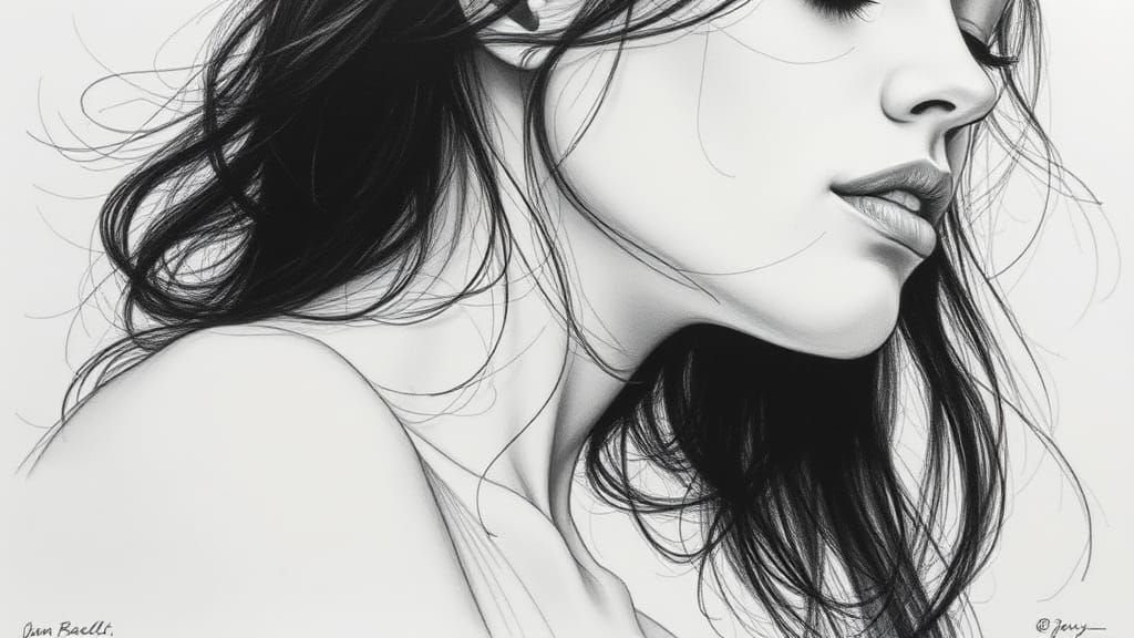 Serene Woman Portrait in Ink and Graphite