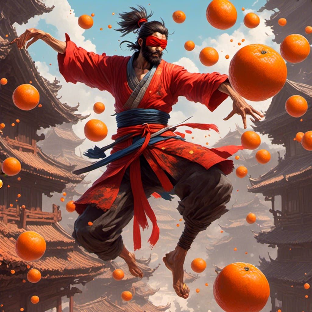 Man Juggling Oranges in Fantasy Art Style