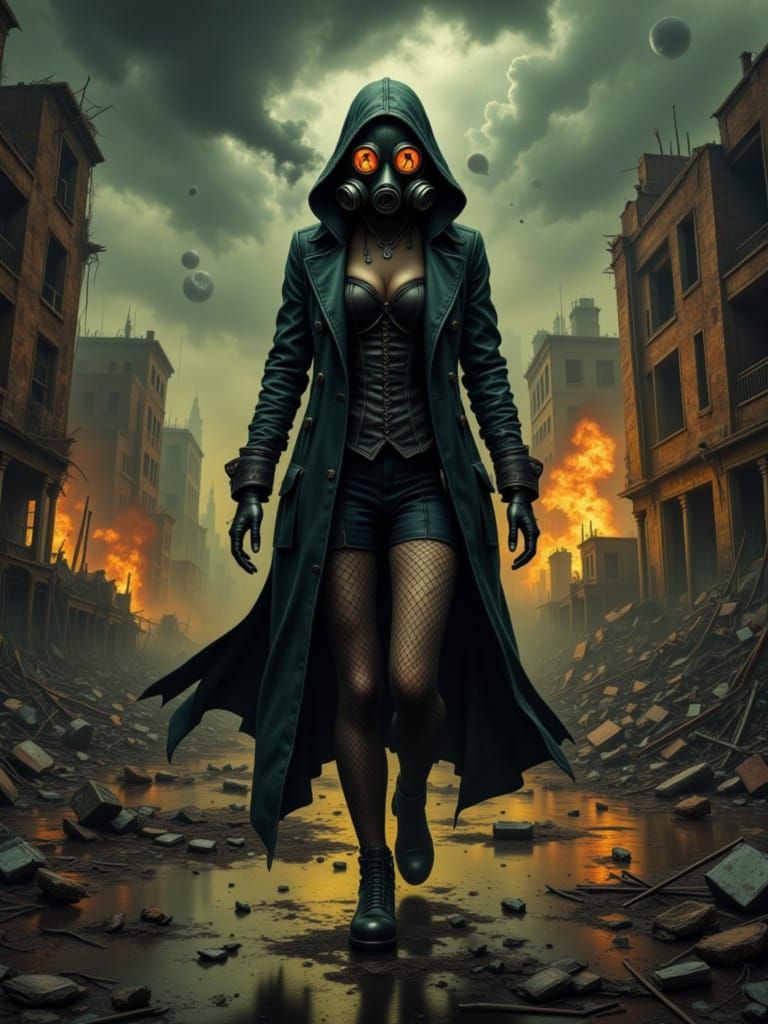 Female Plague Doctor in Post-Apocalyptic World