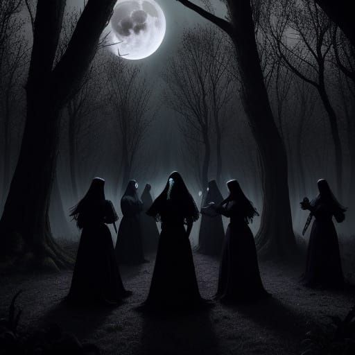 Eerie Witch Coven Ritual in Dark Fantasy Style