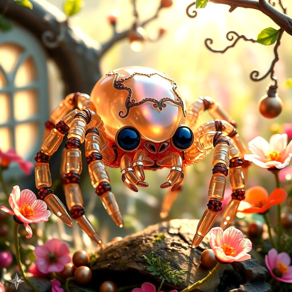 Sparkling Beaded Jumping Spider in Botanical Wonderland