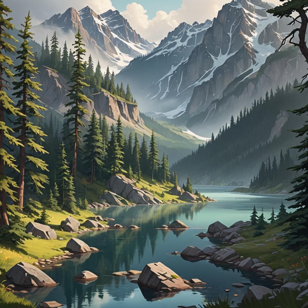 Rocky Mountain Anime Landscape in 3D