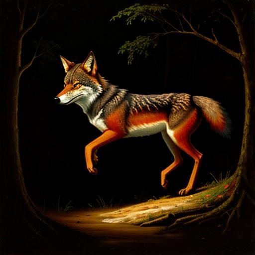 Red Wolf in Forest, 16th Century Oil Painting