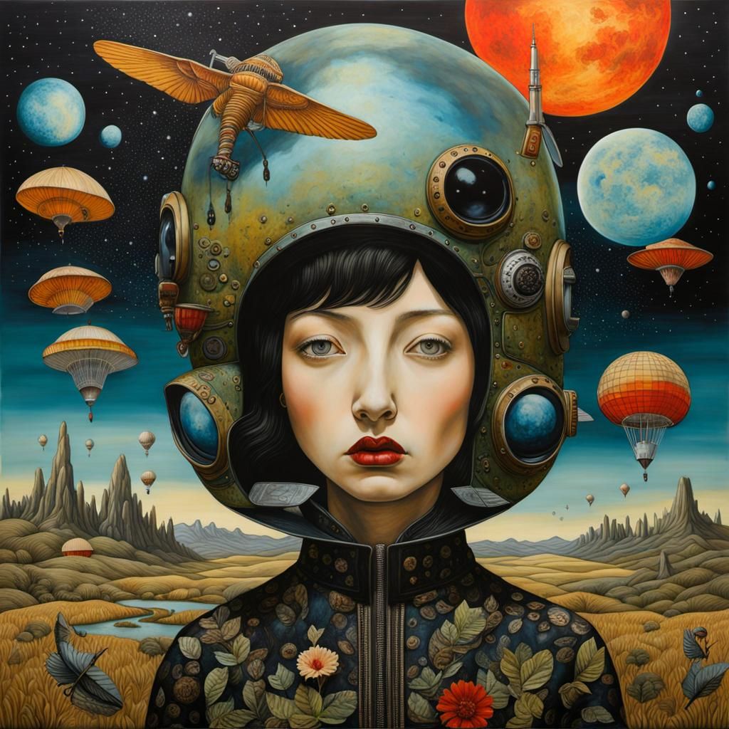 Surreal Sci-Fi Scene in Mixed Media