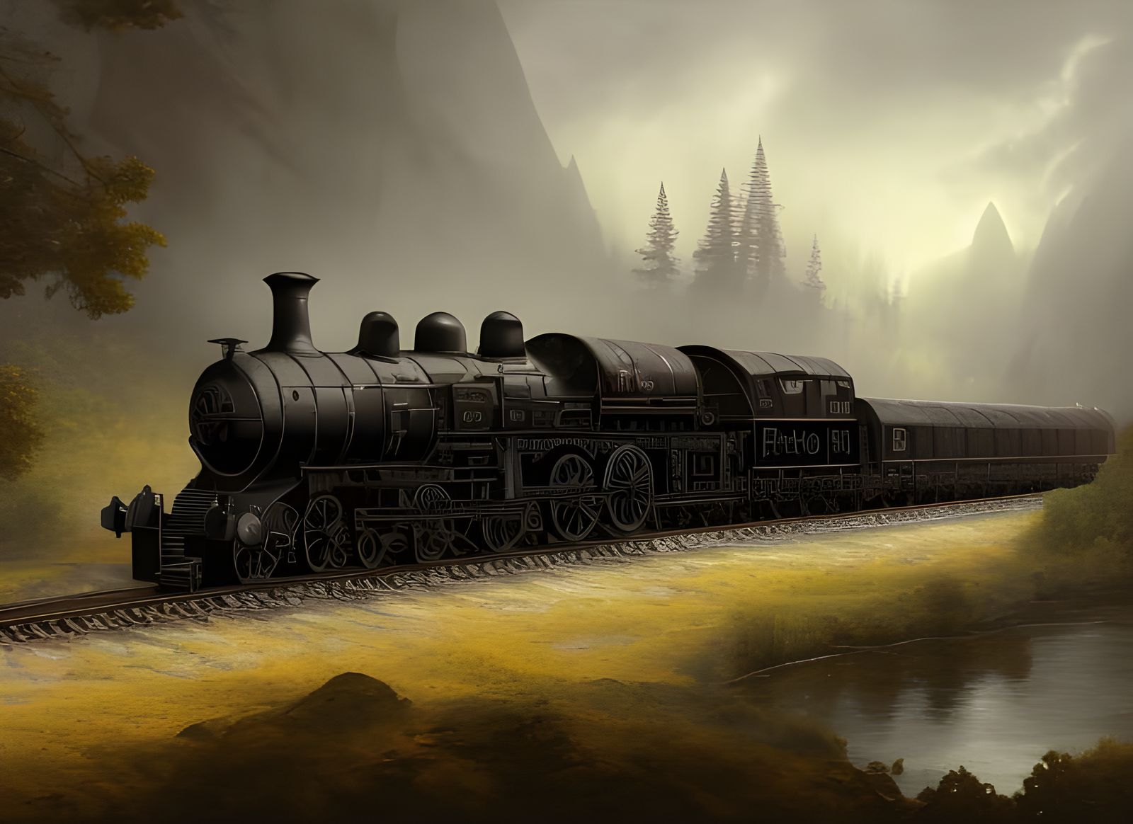 Old Black Train in Durango: Photorealistic Fantasy Art