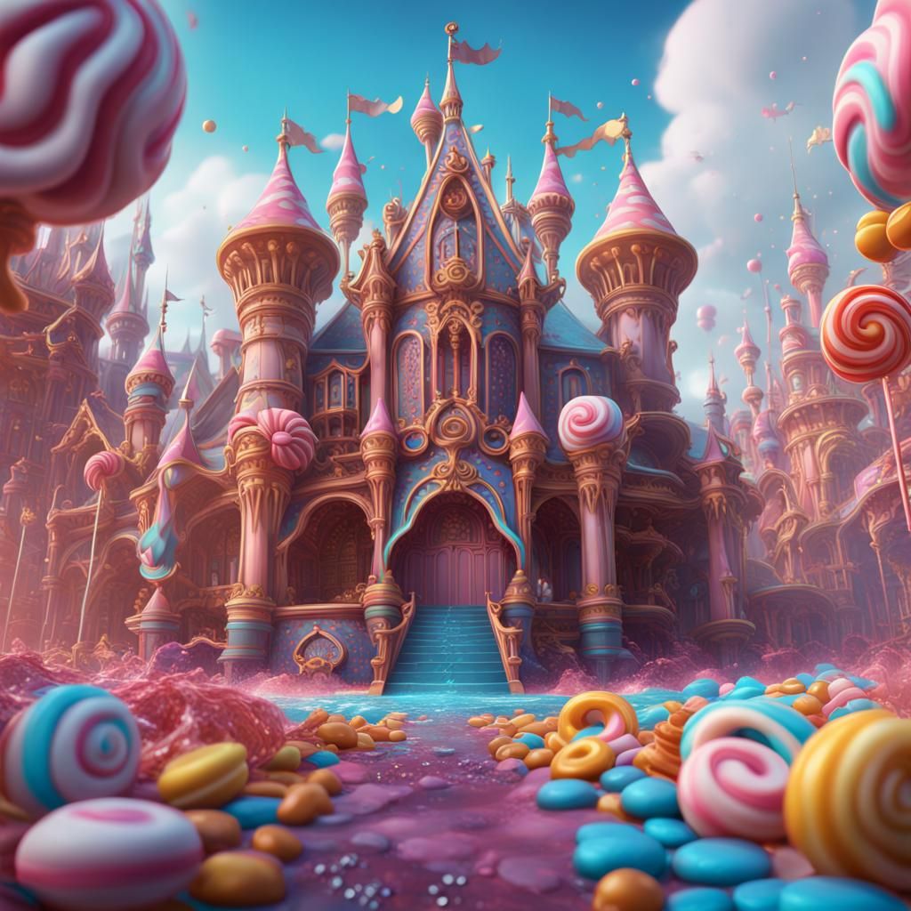 Fantastical Candy Palace: Detailed Matte Painting