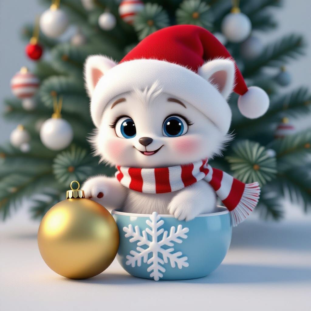 Fluffy Cartoon Character in Snowflake, Pixar Style
