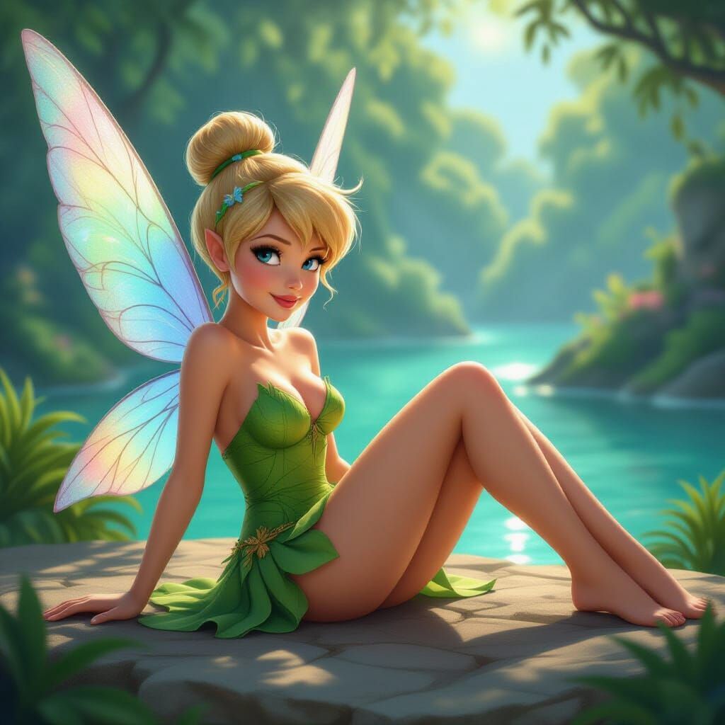 Tinker Bell Showing Legs in Detailed Fantasy Matte Painting