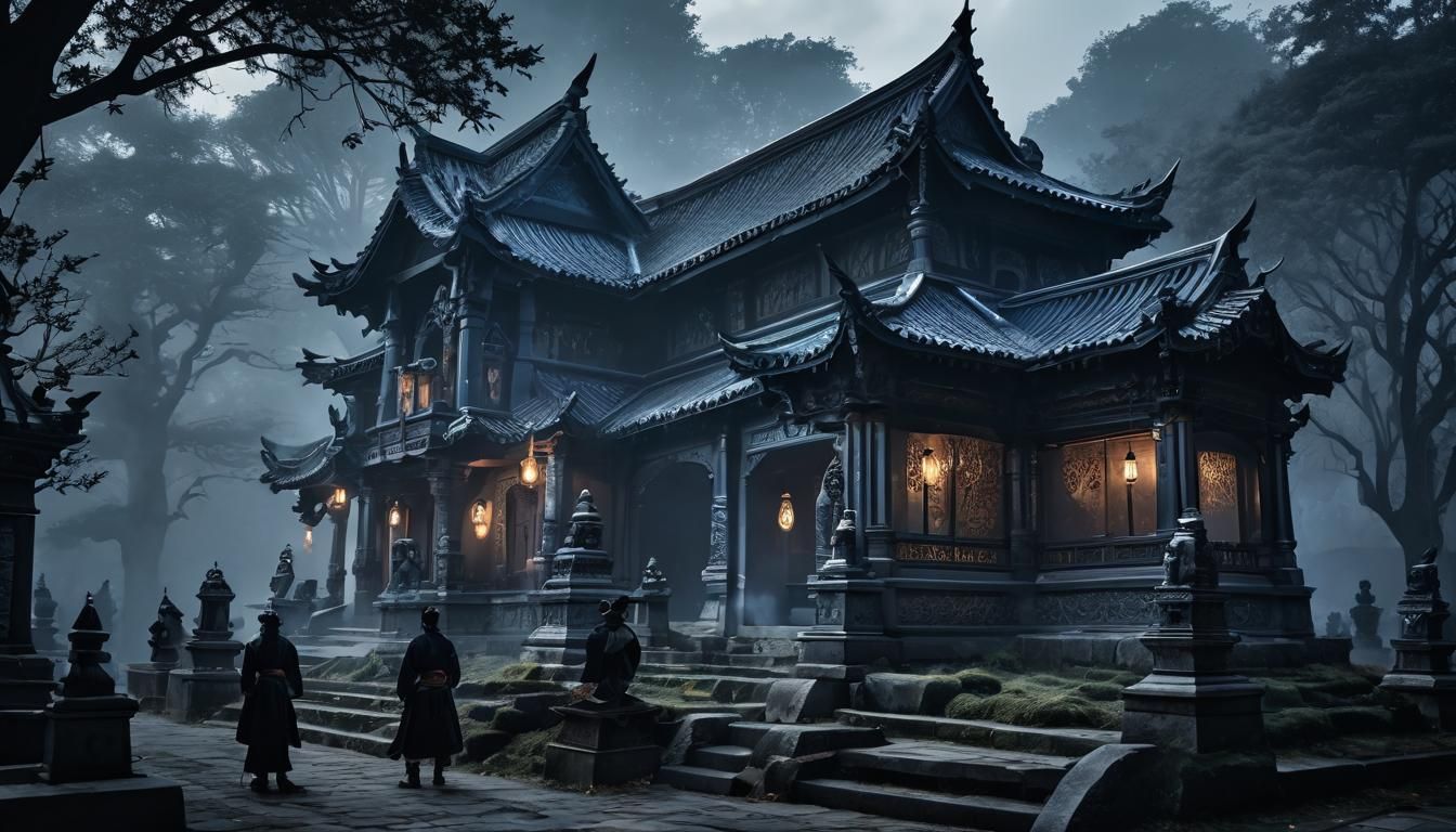 Gothic Samurai Funeral Procession with Youkai