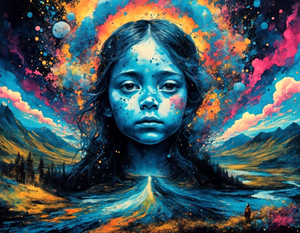 Psychedelic Surreal Ink Splatter Dreamscape