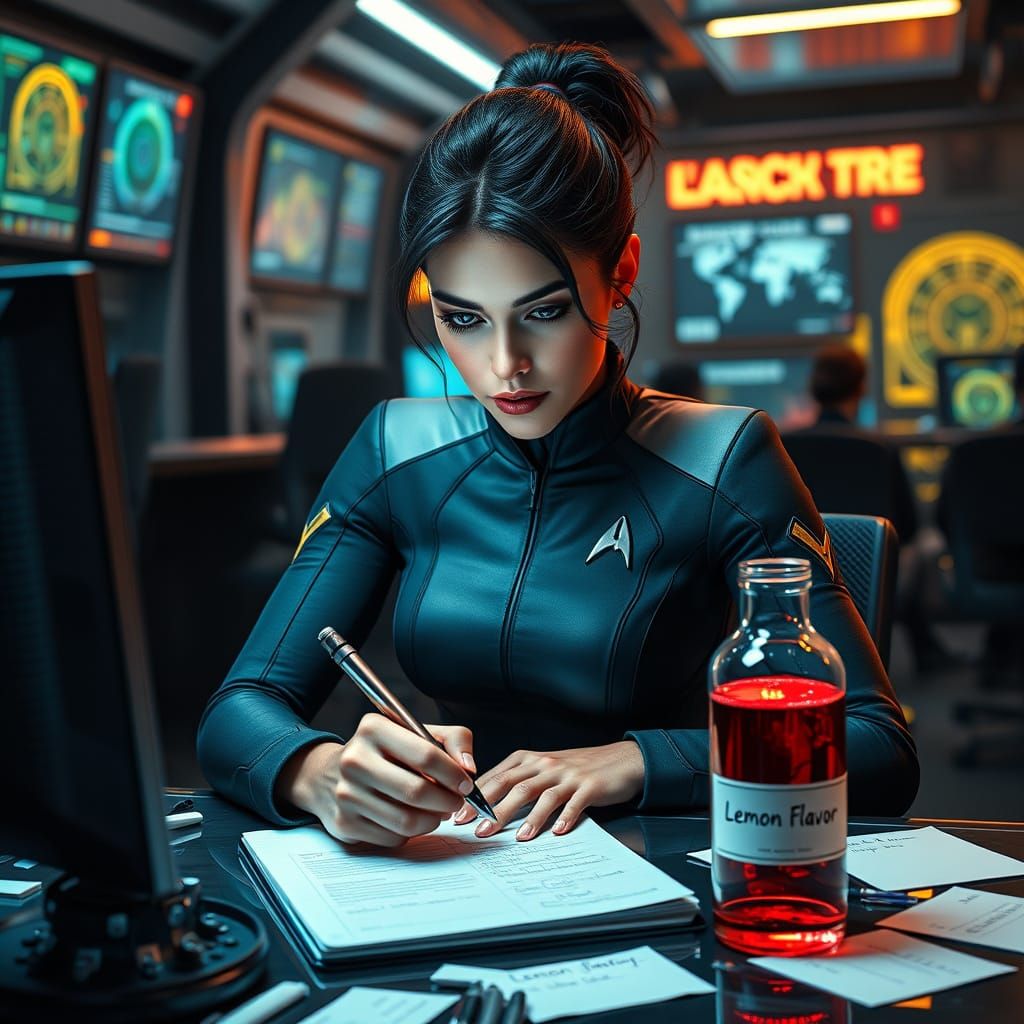Starfleet Officer Focuses on Mission Briefing in Futuristic ...