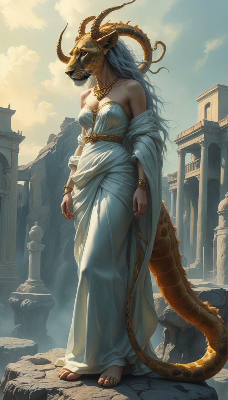 Surreal Chimera Girl in Vibrant Dreamlike Landscape