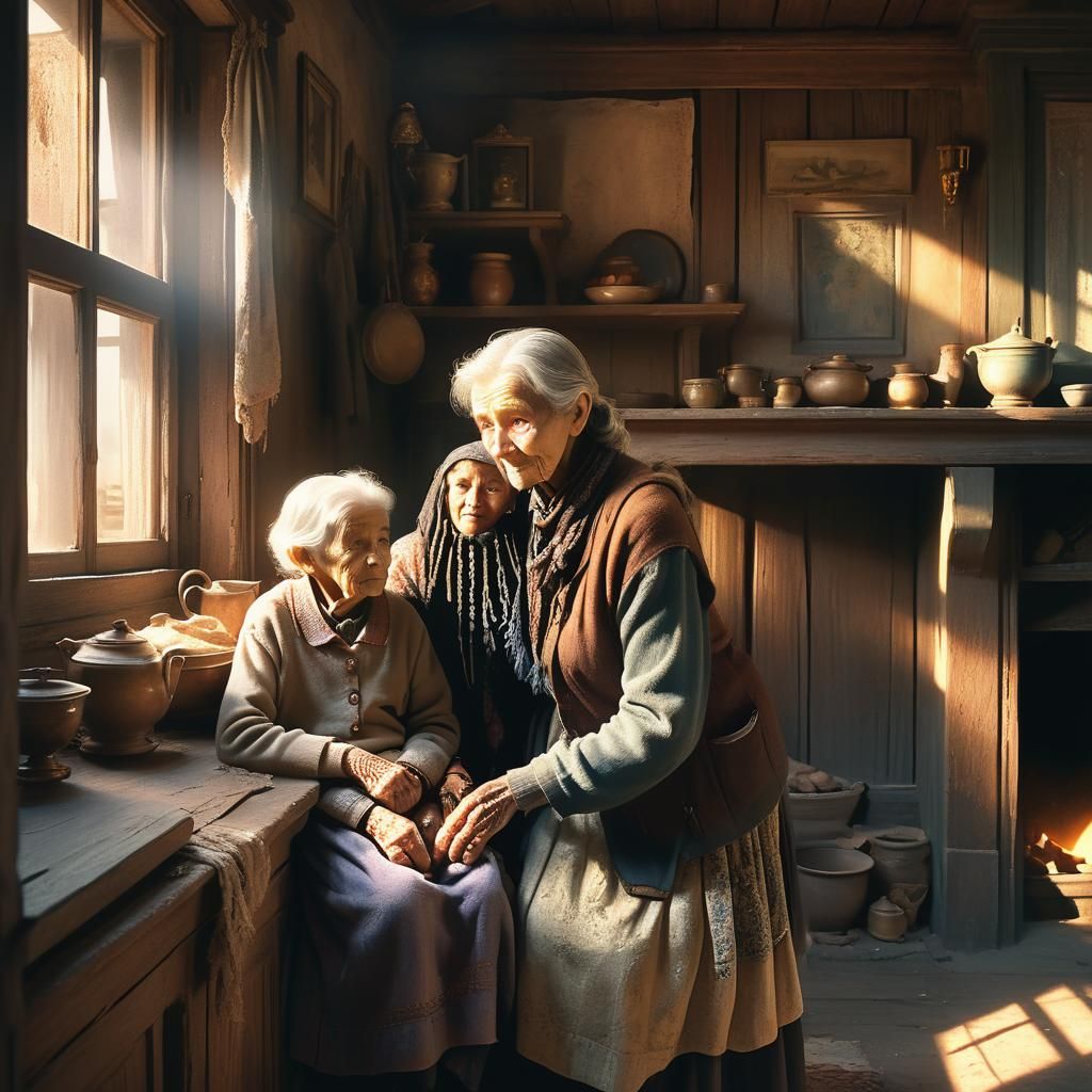 Touching Scene: Young Person Cares for Elderly Mother