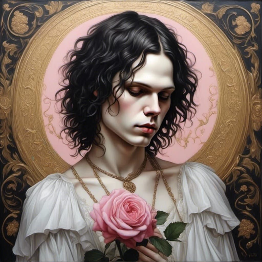 Romantic Portrait of Young Woman in Oil Painting Style