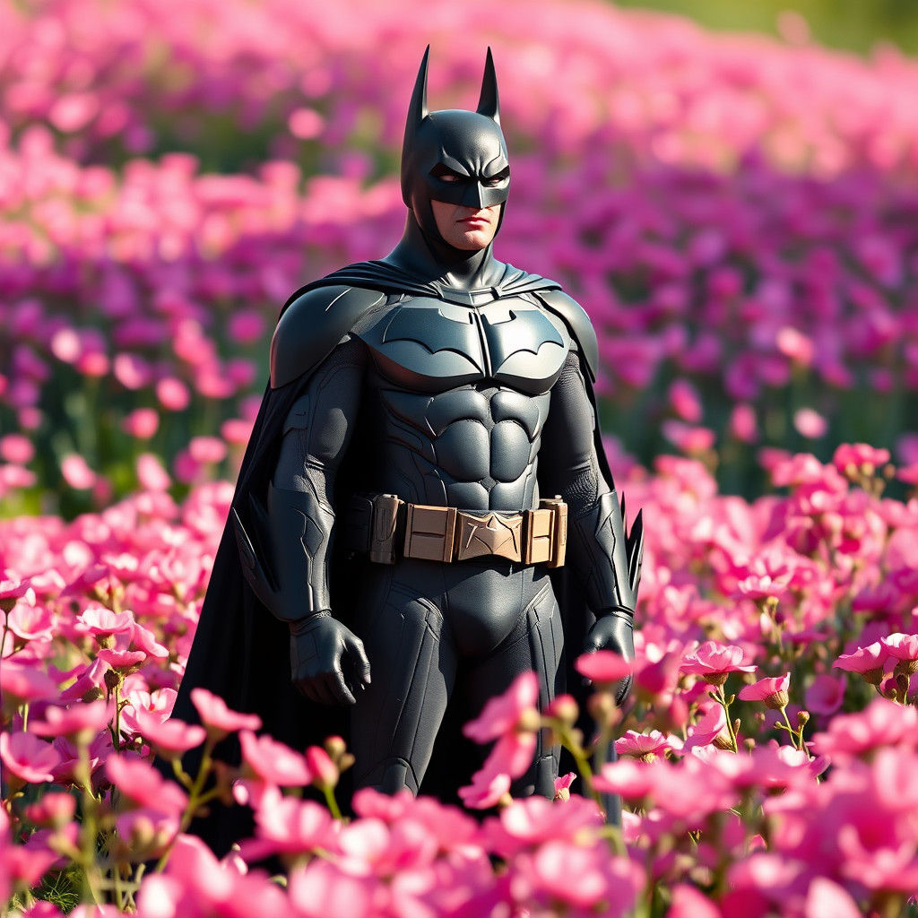 Batman in Field of Pink Flowers, Anime Art