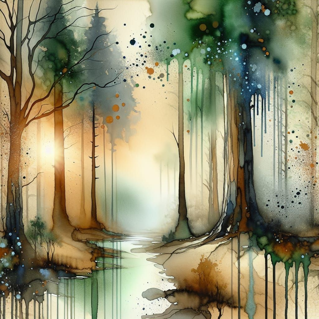 Watercolor Forest at Dawn: Fluid and Magical