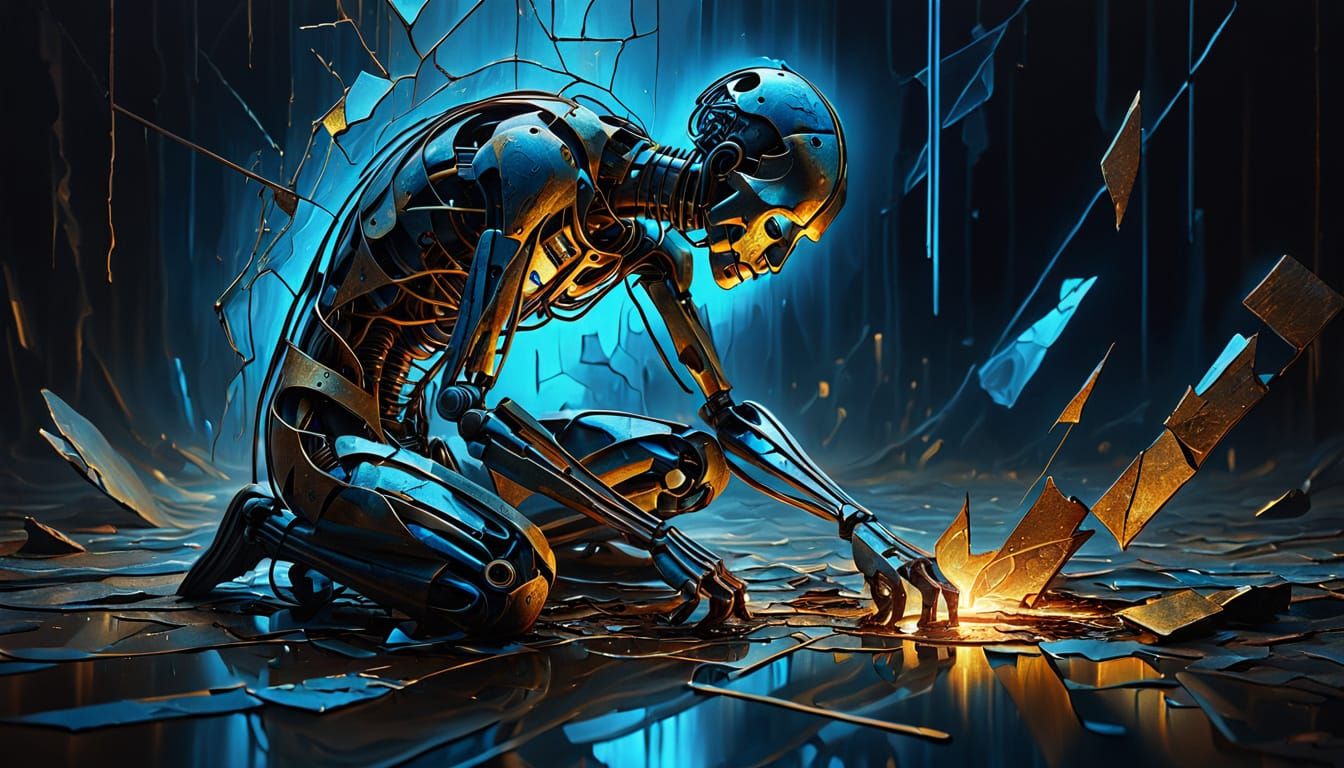 Surreal Figure Removes Parts in Vibrant Oil Painting