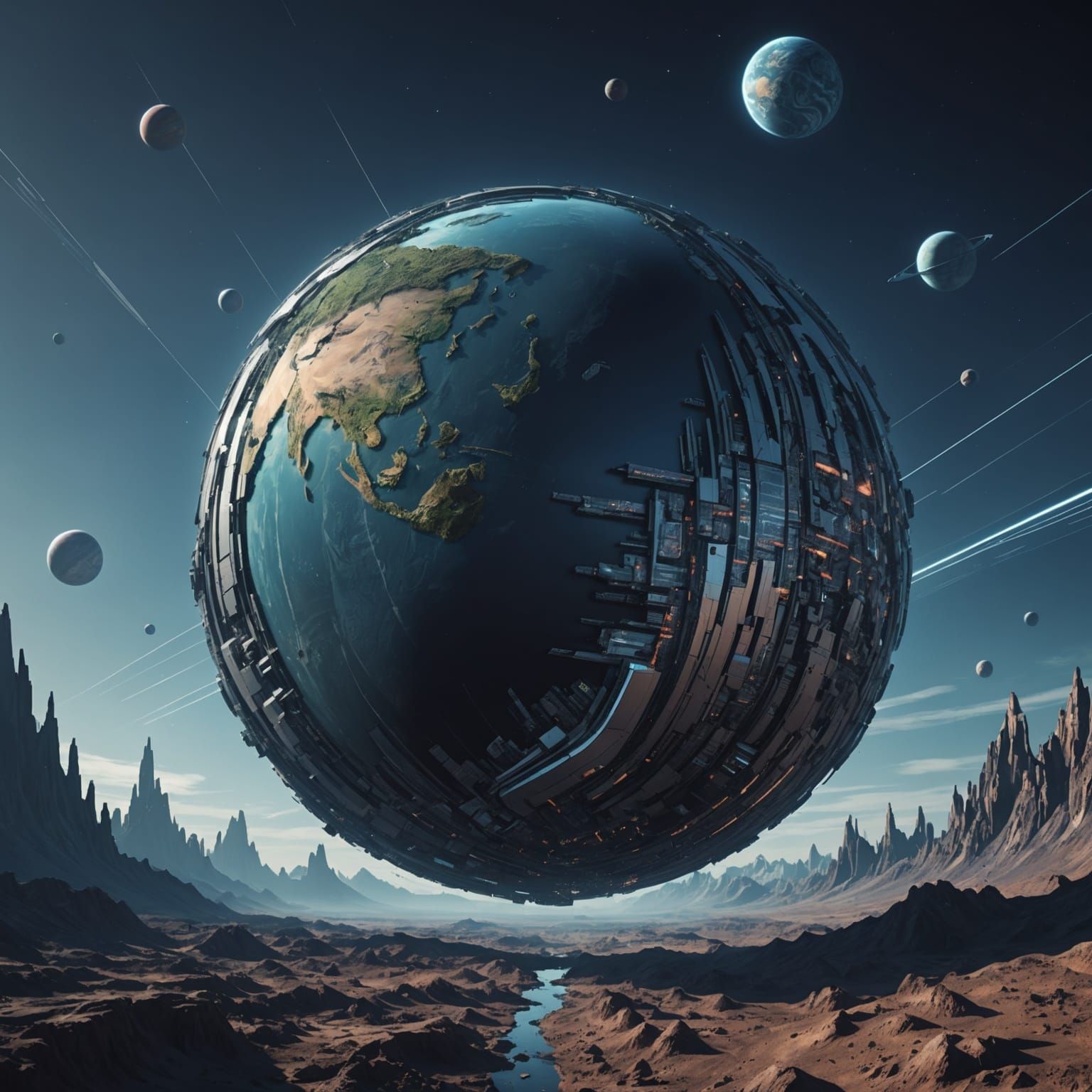 Glitch Effect Planet Line Art