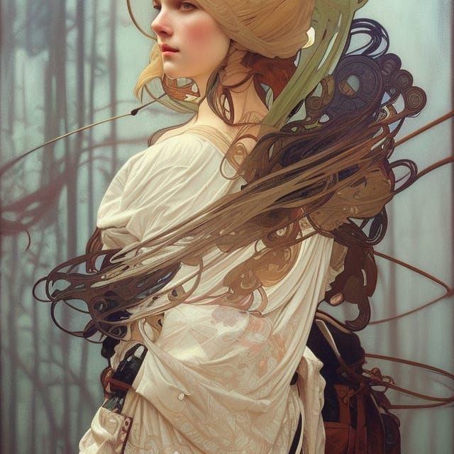 Detailed Streetwear Portrait in Art Nouveau Style