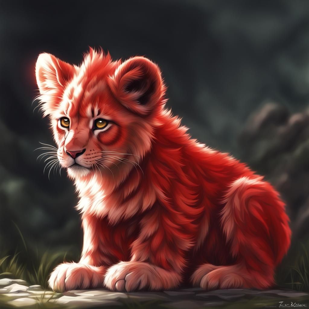 Anime Style Red Lion Cub Illustration