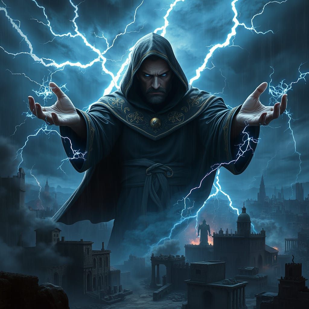 Cyberpunk-Style Sorcerer Unleashes Magical Storm on Ancient ...