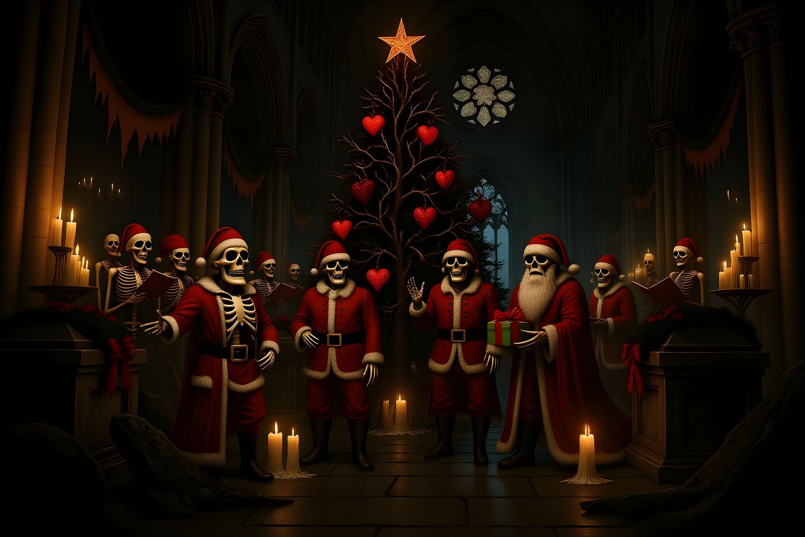 Eerie Christmas Crypt with Skeletal Choir and Ghostly Santa