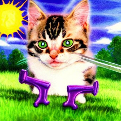 Kitten Slaying Dragon with Purple Sword