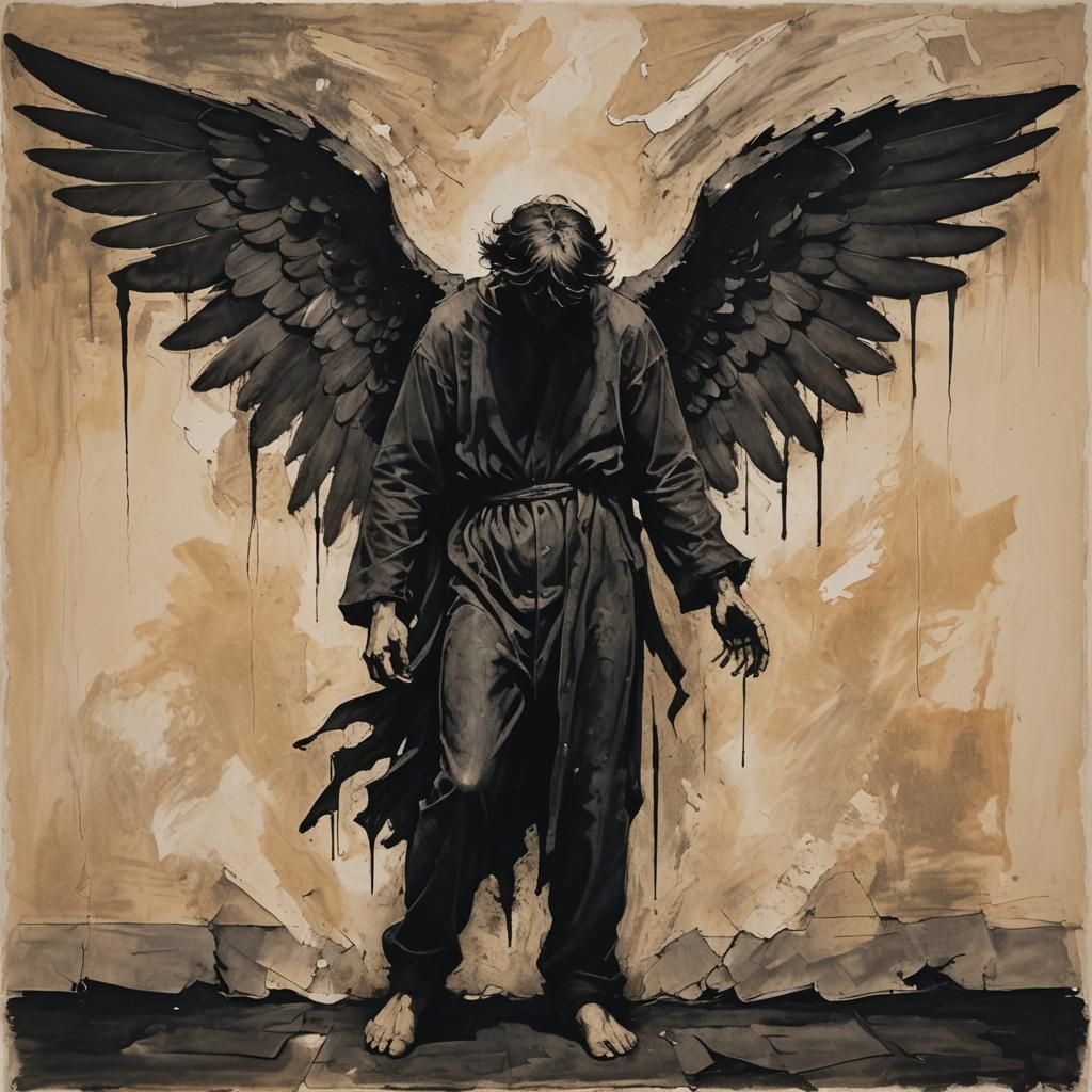 Fallen Angel Silhouette in Impressionist Style