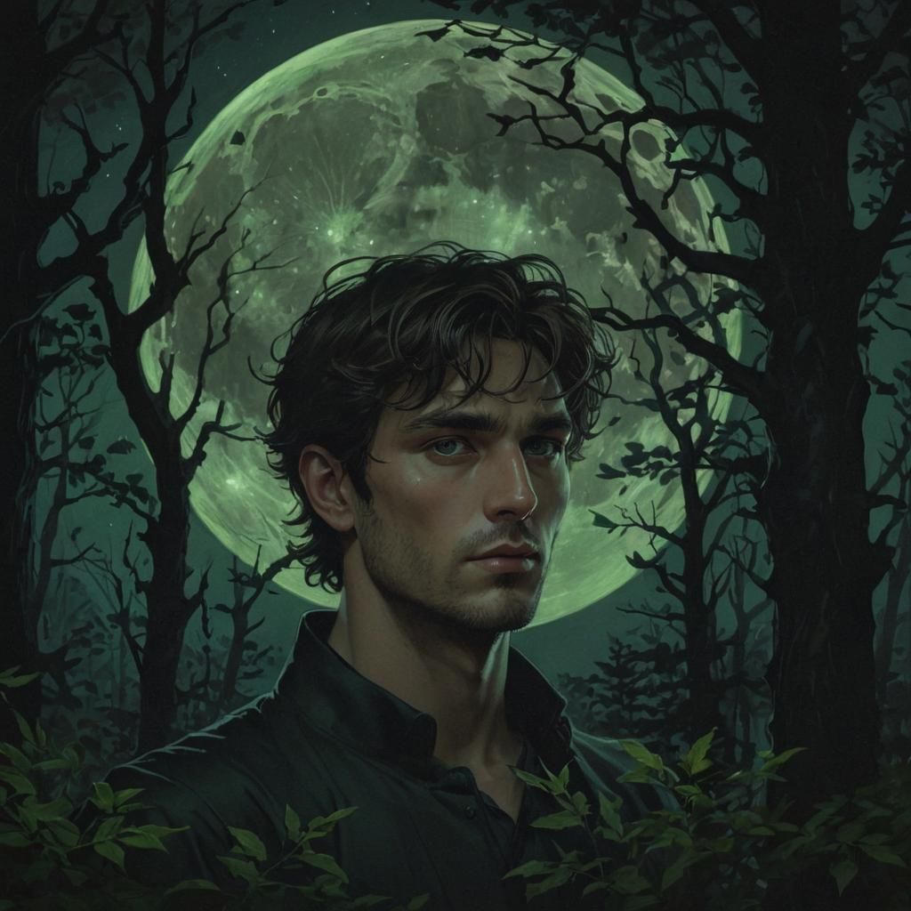 Mystical Forest Portrait with Emerald Eyes