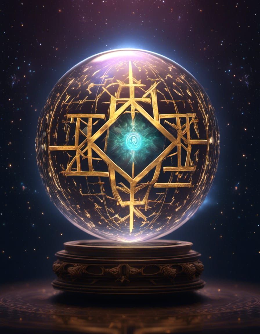 Golden Runes in Iridescent Glass Orb