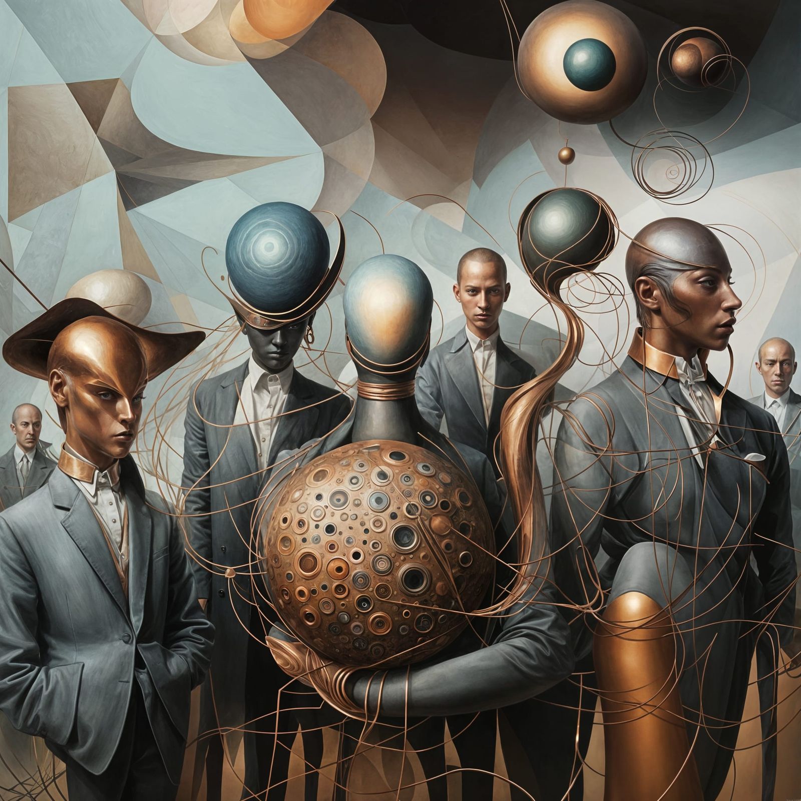 Abstract Copper and Black Composition in Maximalist Style