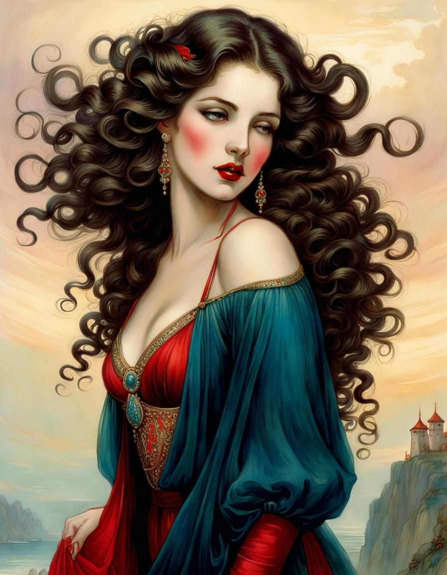 Brunette Beauty in Warwick Goble Style