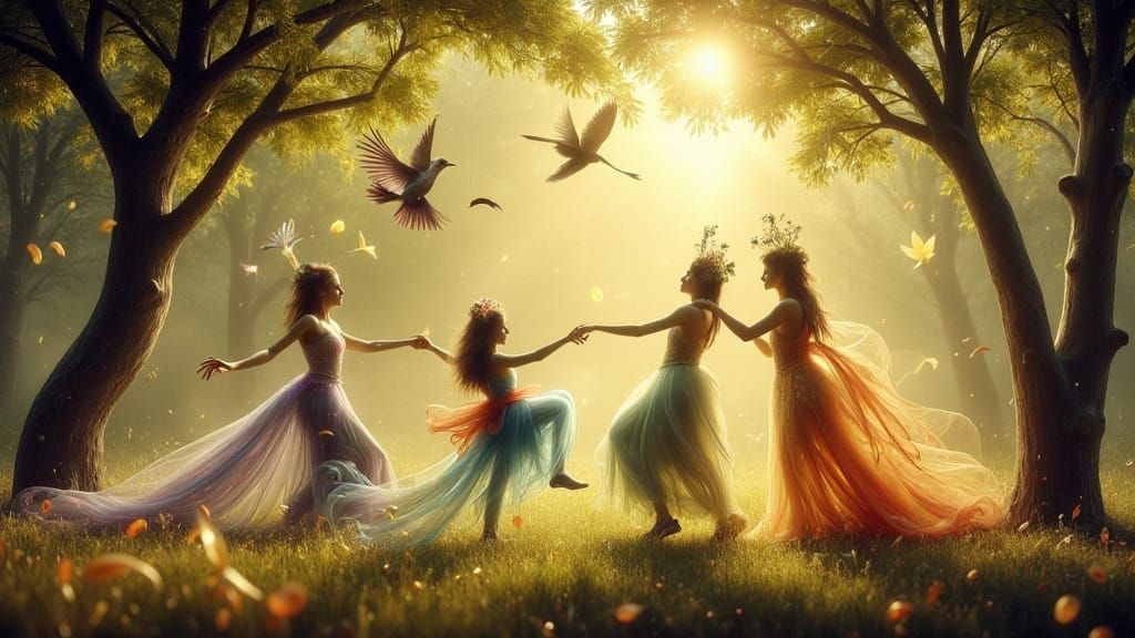 Surrealistic Fairies Ride Flying Squirrel in Enchanted Fores...