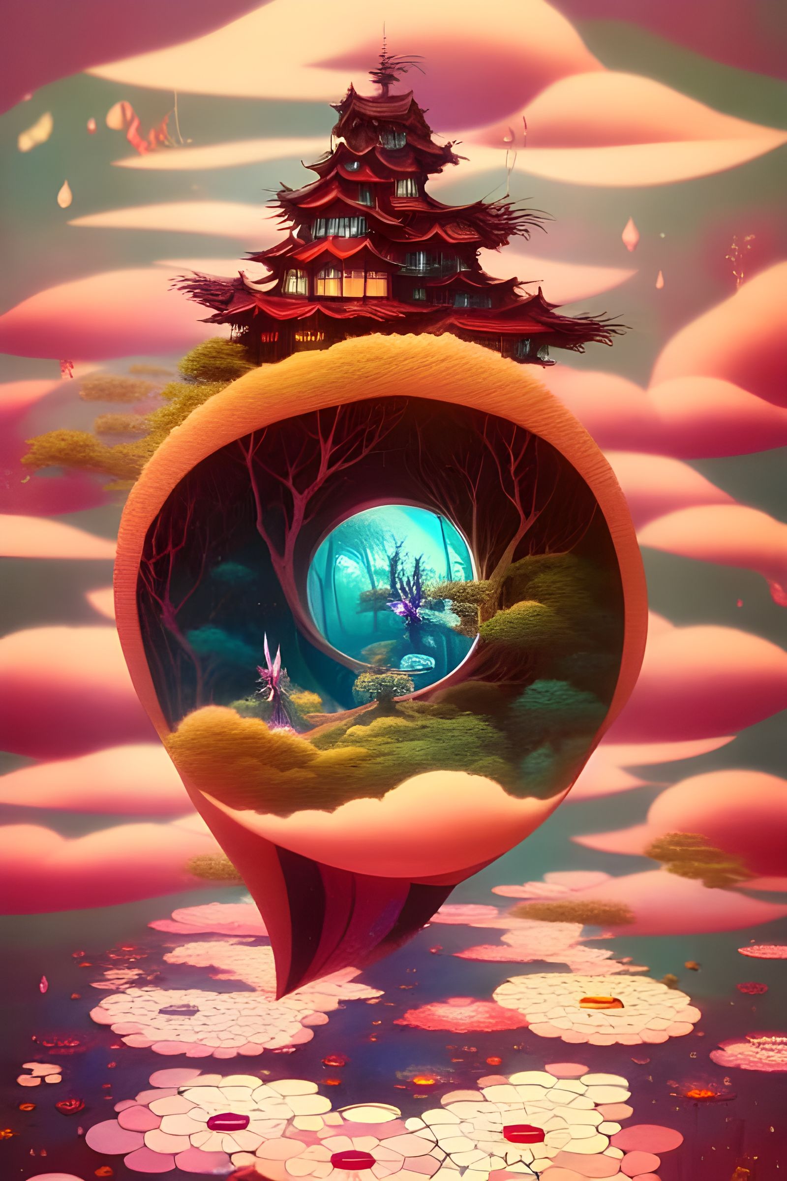 Ethereal Treehouse in Hyperrealistic Dreamscape