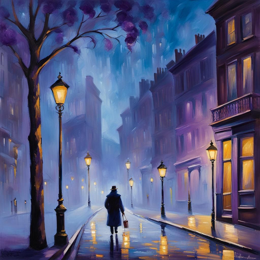 Impressionist Nocturne: Misty Street Scene in Paris