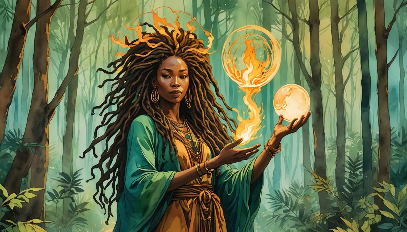 Fire Goddess: Minimalist Fashion Sketch in Watercolor