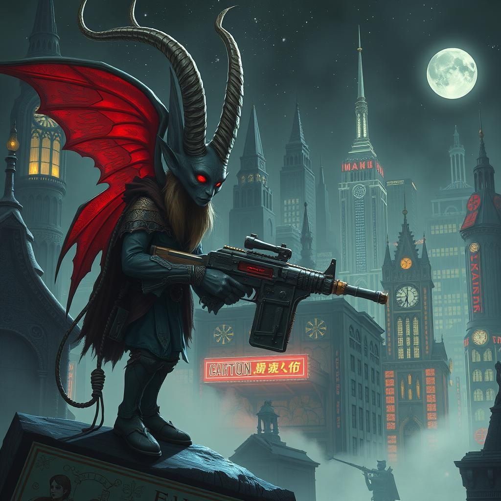 Raygun Gothic Elf Cityscape: A Surreal Vision