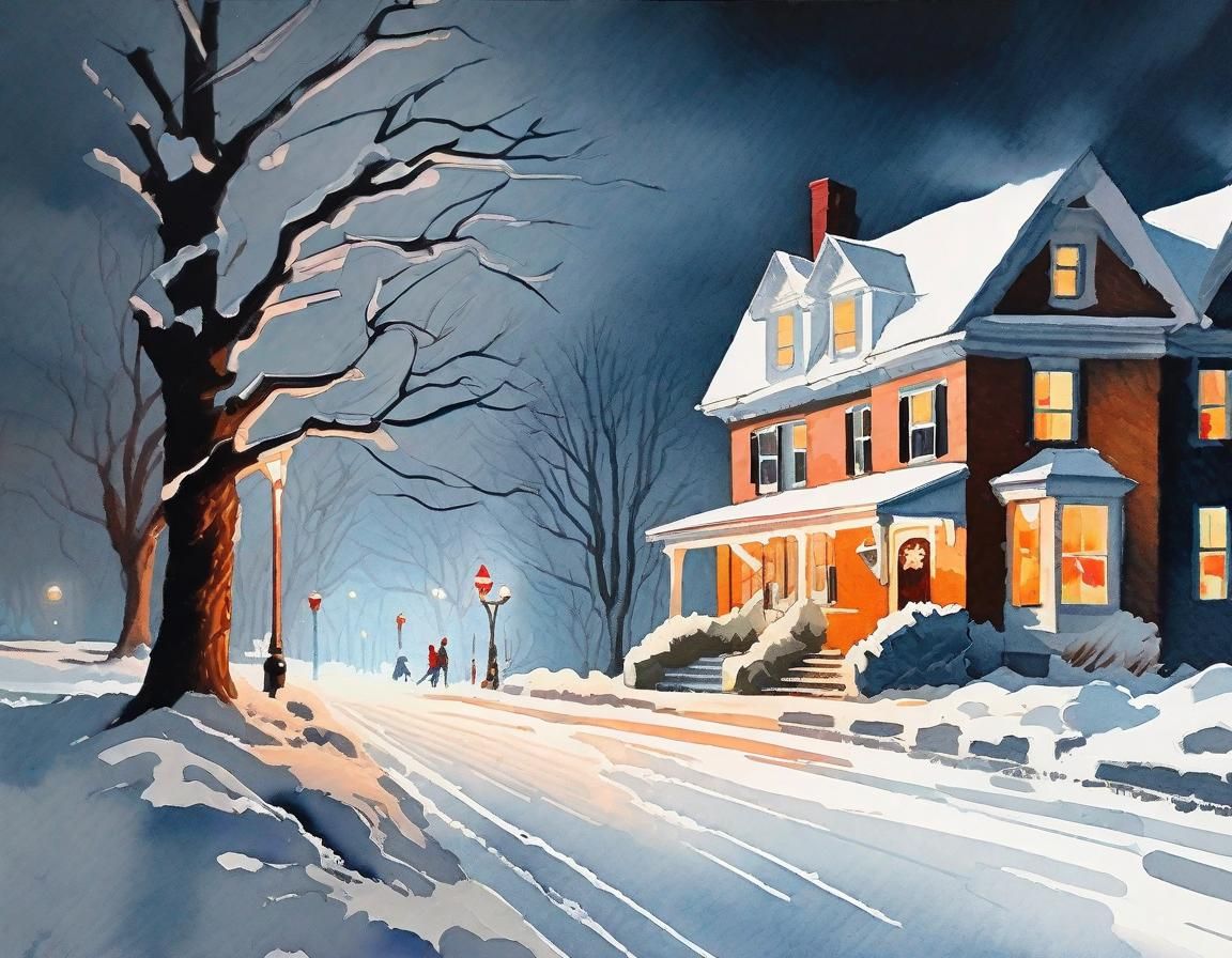 Minimalist White Christmas as Gouache Painting