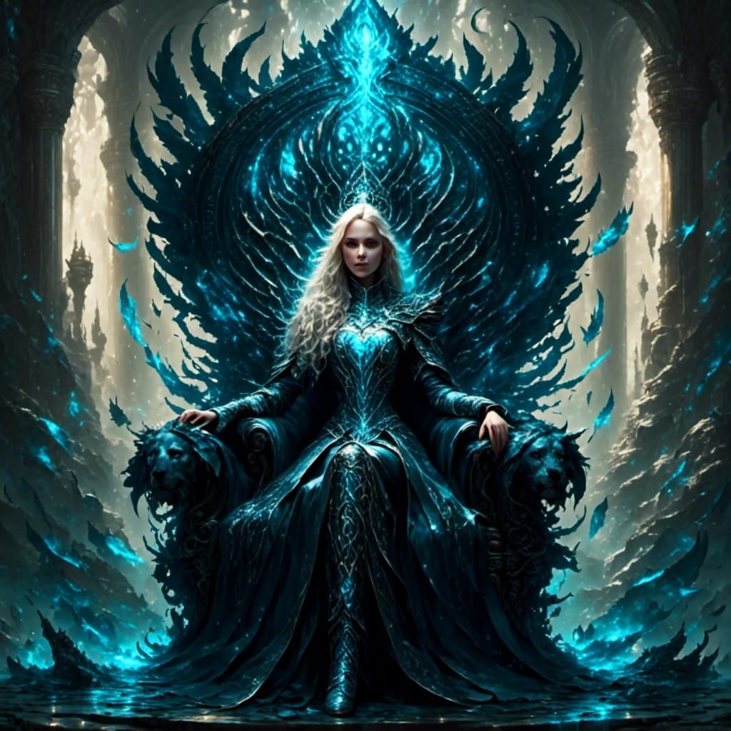 Powerful Woman on Throne in Fantasy World