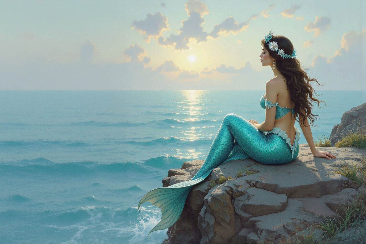 Mystical Mermaid's Serenade at Sunset: Maritime Art