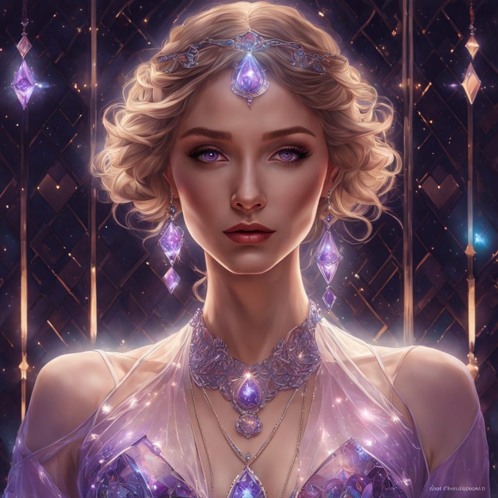 Stunning Glass Goddess in Dazzling Night Sky