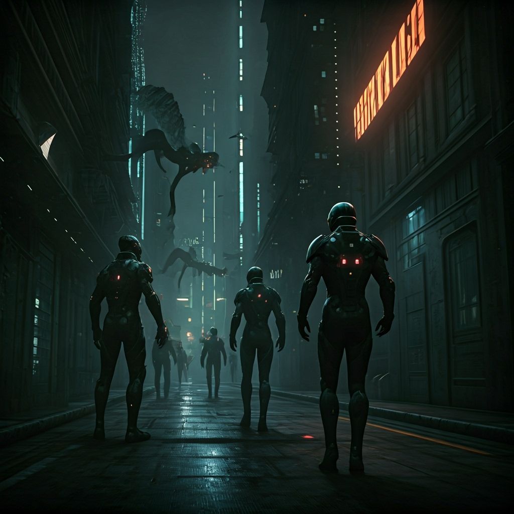 Cyberpunk City Battle: Armored Heroes Fight Alien Monsters