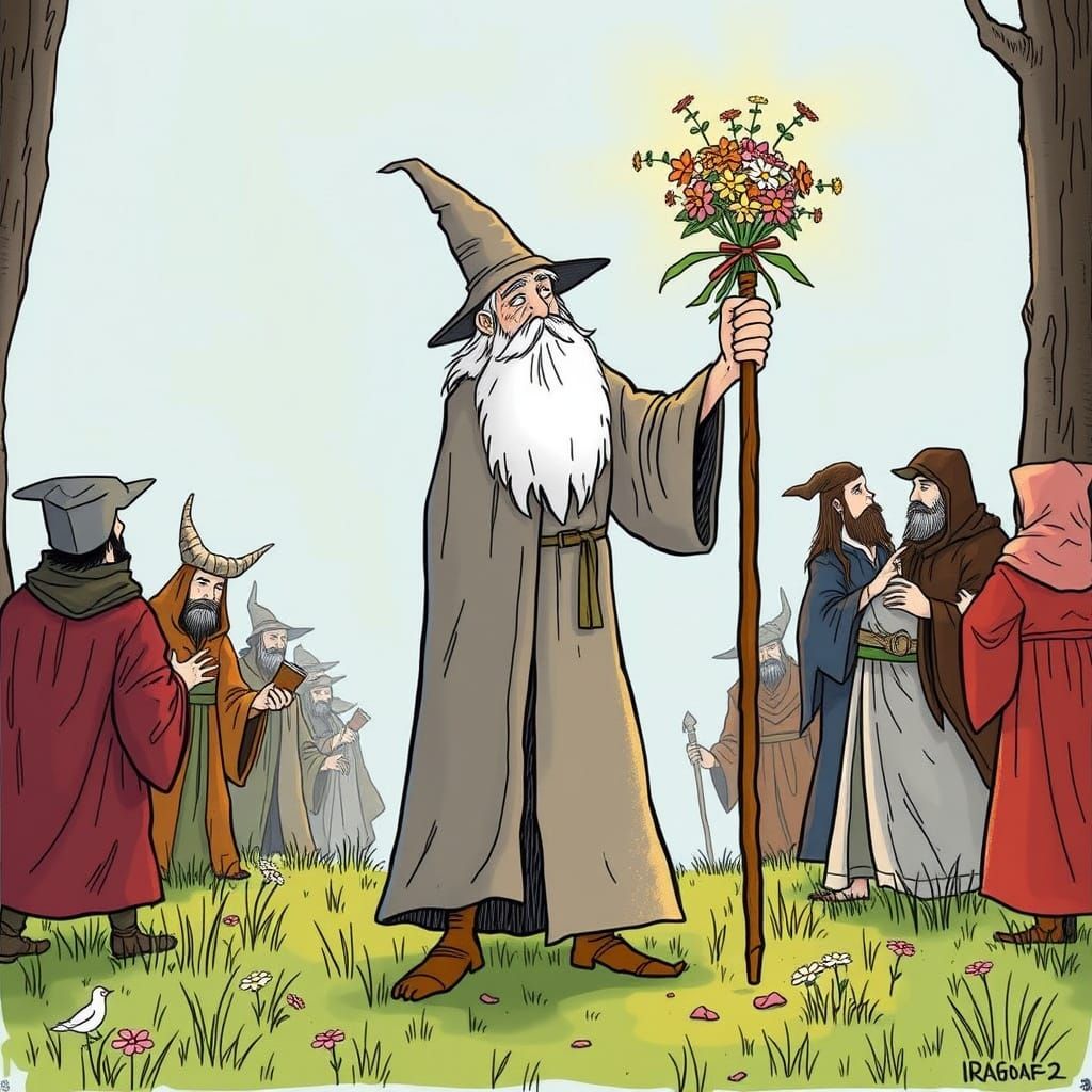 Gandalf's Whimsical Misadventures in Quentin Blake Style