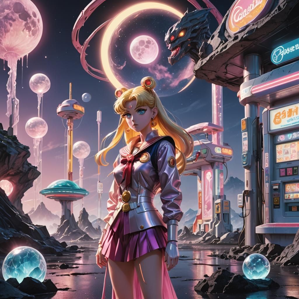 Sailor Moon at Alien Gas Station, Fantasy Concept Art